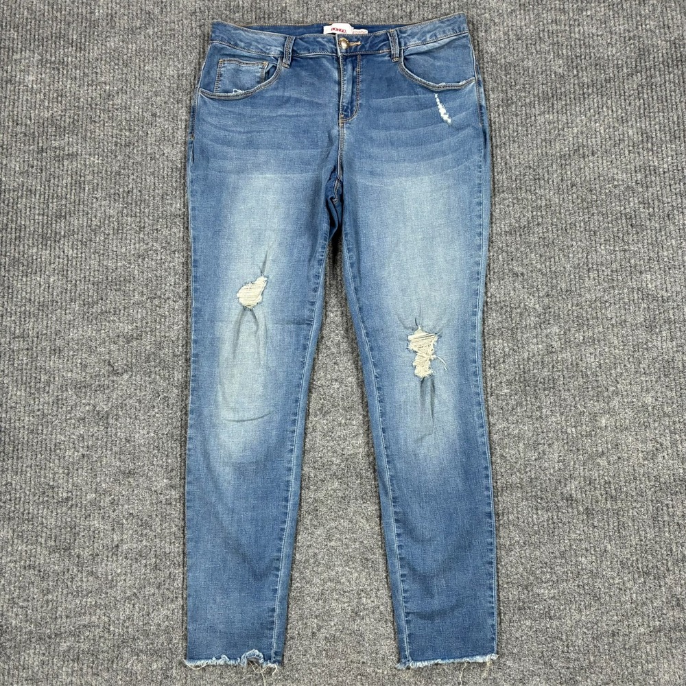 Bongo Womens Distressed Jeggings Large Blue Denim Stretch Raw Hem Skinny Jeans